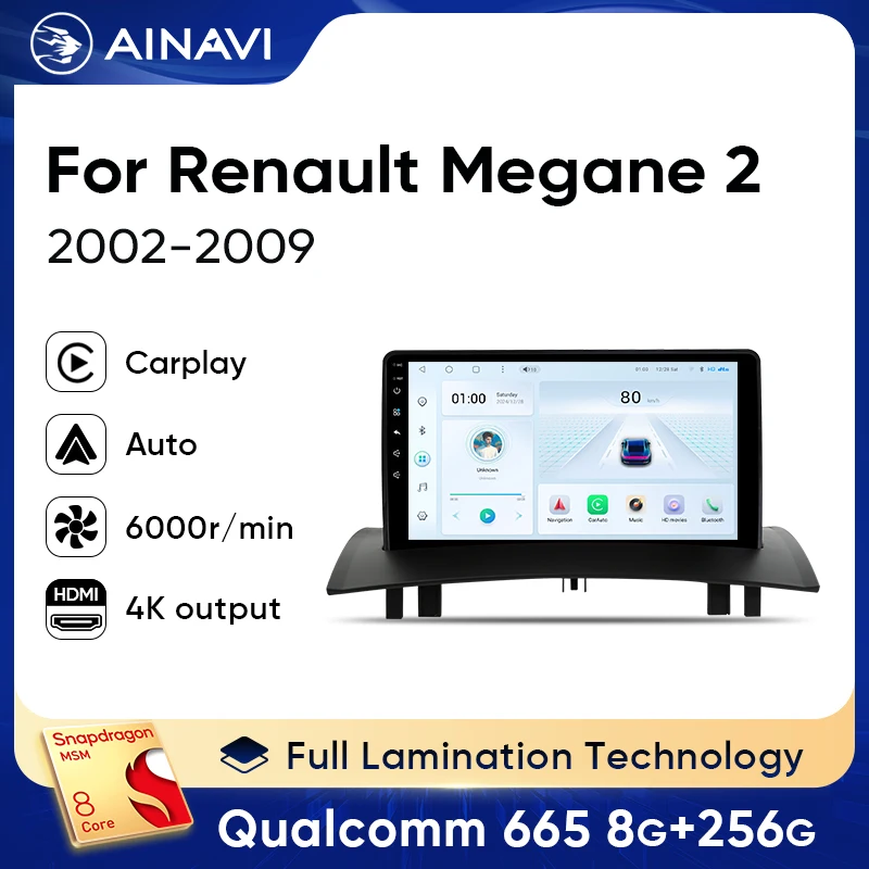 

Ainavi Car Radio For Renault Megane 2 2002-2009 Multimedia Video Player Wireless Carplay Android Auto GPS DSP Stereo 2 Din
