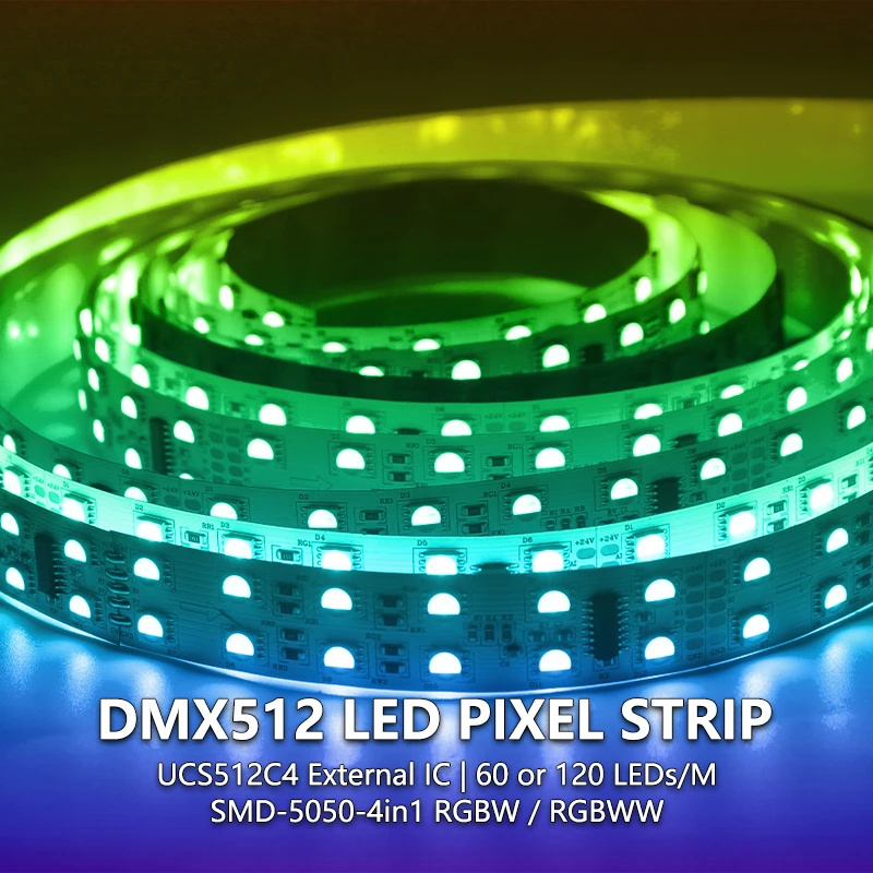 New DMX512 1990 LED Pixel Light Strip Flex PCB Tape UCS512C4 IC DC 12V 24V 60 or 120 LEDs SMD 5050 4 in 1 RGBW RGBWW for KTV Bar