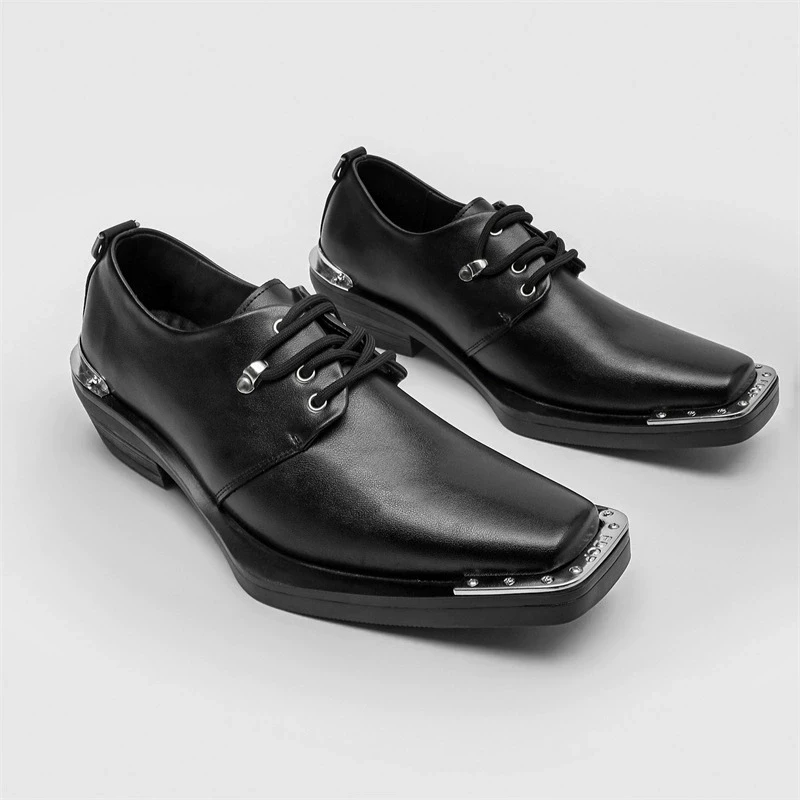 

Unisex Style Metal Decoration Round Toe Thick Bottom Platform Men Pumps Lace Up Large Size Ins Fashion Western Punk Casual Shoes