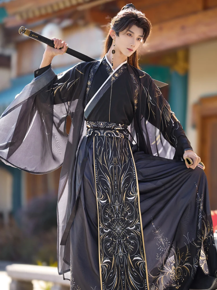 Hanfu Masculino Preto Escuro c - Ethnic Wear In Fashion avaliação e preço