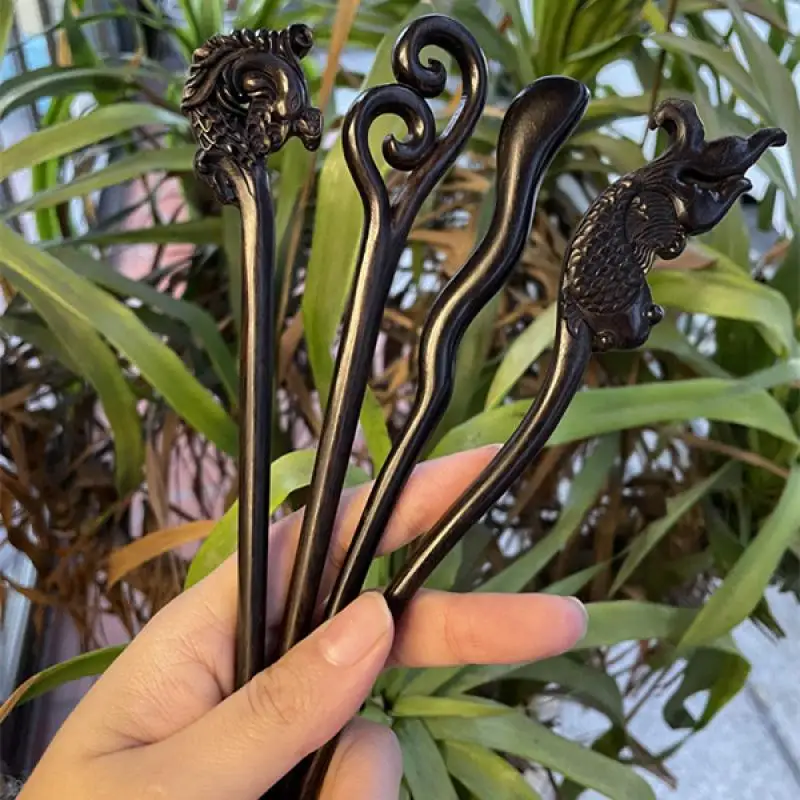 

Authentic Black Sandalwood Purple Light Sandalwood Ancient Wind Pan Hair Hairpin Hanfu Head Hairpin Hairpin