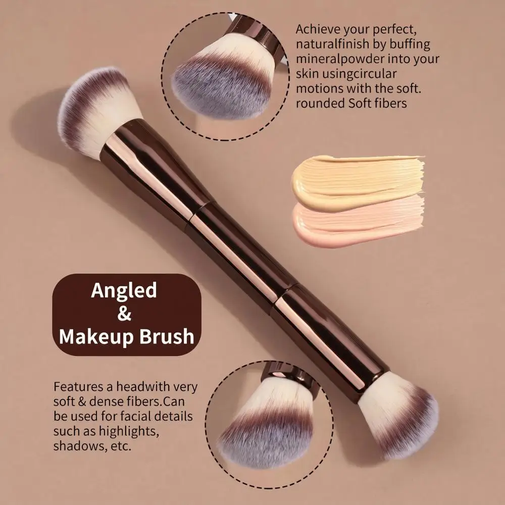 4Pcs Double-Ended Makeup Brush Set with 2 Free Triangle Powder Puffs, Fluffy Foundation Powder Contour Eyeshadow Blending Cosmet