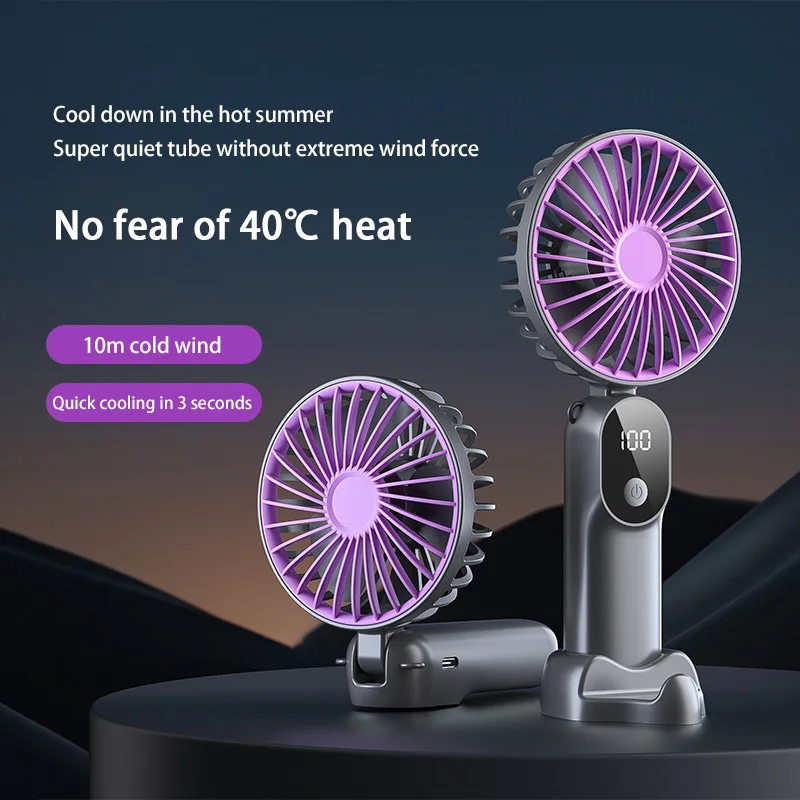 مروحة كهربائية محمولة مع 6 مستويات من طاقة الرياح شاشة ديجيتال قابلة للطي قوة الرياح القوية USB قابلة للشحن مروحة صغيرة للمكتب