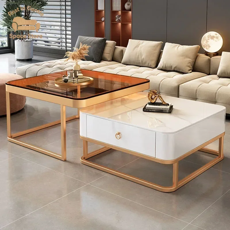Korea Cheap Clear Coffee Table Living Room Luxury White Glass Nordic Side Table Modern Minimalist Low Mesa Furniture For Home