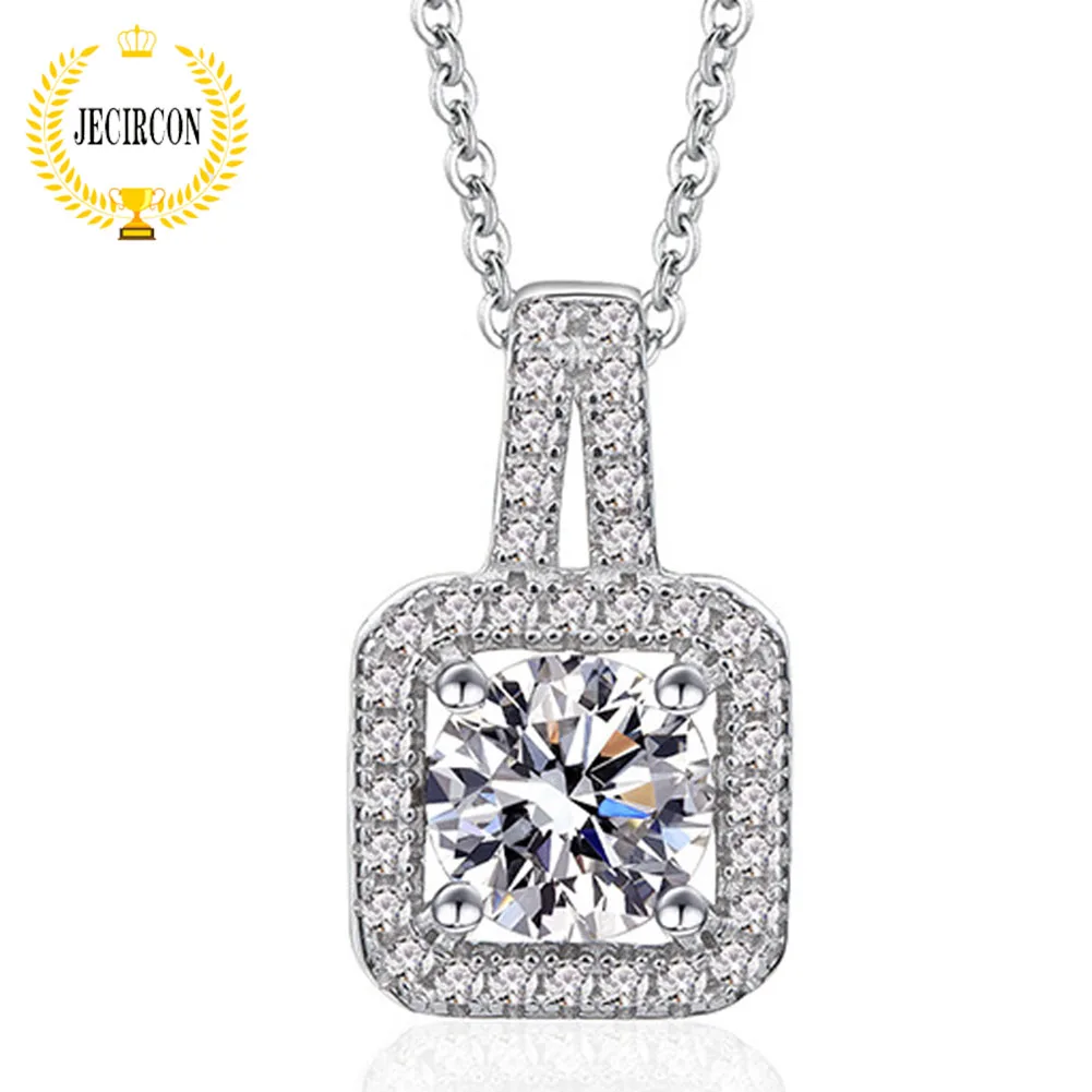 

JECIRCON 925 Sterling Silver Moissanite Princess Square Bag Necklace for Women Korean Classic 1ct Pendant Proposal Fine Jewelry