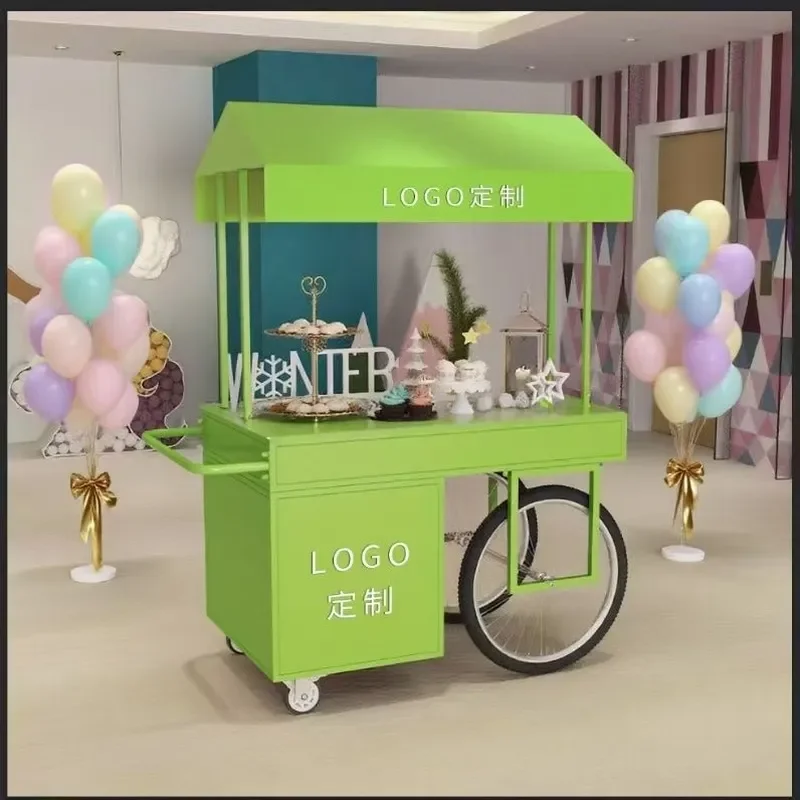 Vintage Mobile Food Cart Commercial Street Vendor Stall Snack Display Trolley for Night Market Outdoor Sales