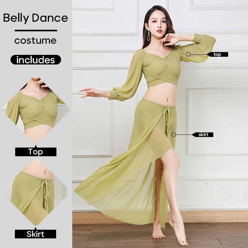 Belly Dance Practice Clothes Sexy Costumes For Adult Female Belly Dancing Training Clothes Modal Beginner Long Skirt and Top