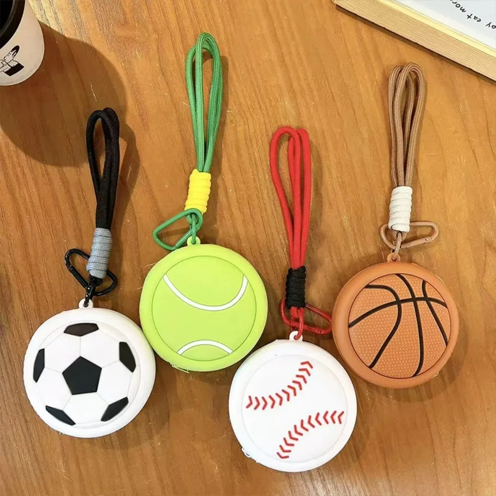 Creative Sports Silicone Coin Purse Basketball Football Volleyball Baseball Shaped Storage Bag Portable Headphone Box Keychain