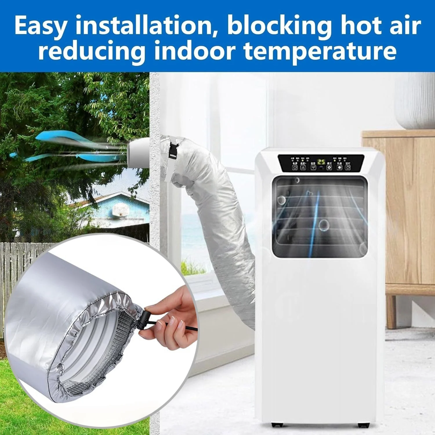 Insulated Portable Air Conditioning Hose Exhaust Pipe Insulation Sleeve with Adjustable Fastening and Ventilation Pipe Protector