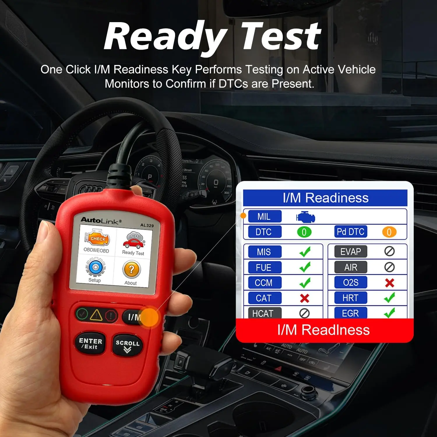 OBD2 Scanner AL329, Auto VIN, Check Engine Light Code Reader, MIL Reset, One-Click I/M Readiness, CAN Diagnostic Tool for OBD II