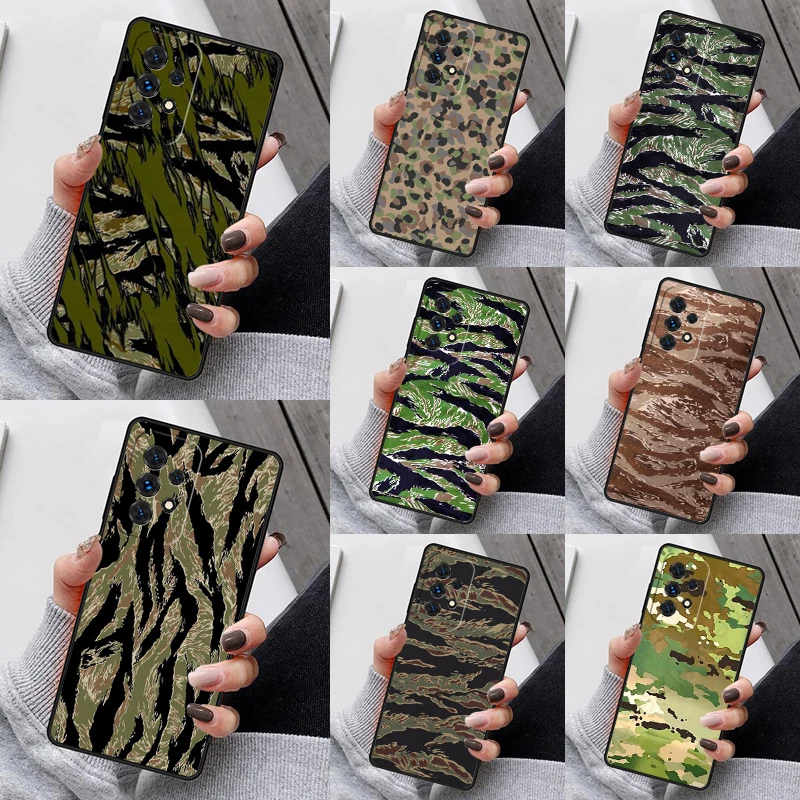 Humor Tiger Stripe Camo Army Phone Case For Samsung Galaxy S23 S21 S20 FE S24 S22 Ultra Note20 S10 S9 Plus A40 A52 A12 A13 A53