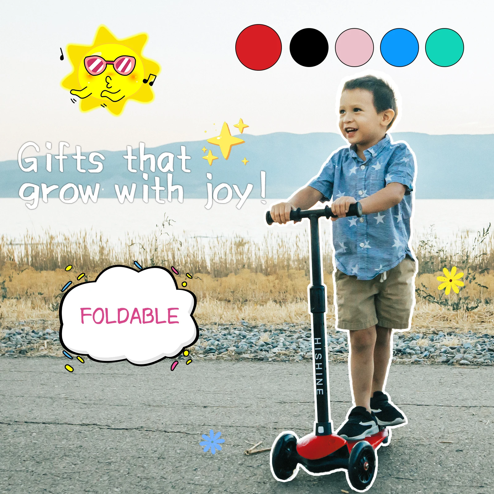 สกู๊ตเตอร์เด็ก 2 ล้อ สำหรับเด็ก 3 ล้อ สำหรับเด็กชายและเด็กหญิง สกู๊ตเตอร์แบบเตะพร้อมล้อเรืองแสง ปรับความสูงได้ ใช้งานง่าย
