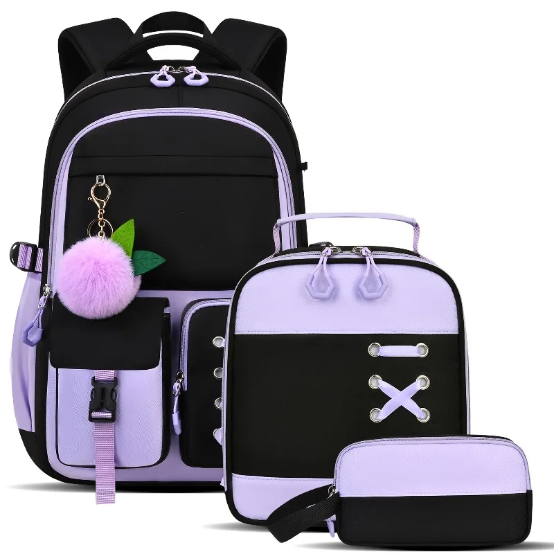 3pcs Large Storage School Bag For Elementary Middle School Teenagers Lightweight Daily Commute Shoulder Knapsack