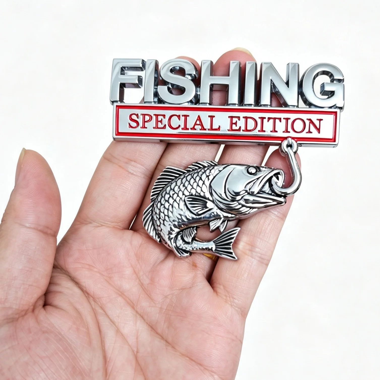 3D Metall Auto-Emblem Aufkleber Angeln Sonderedition Realistischer Barsch Fischhaken Kofferraum Kotflügel Abzeichen Aufkleber Wasserdicht Auto-Außendekoration – Detail 5