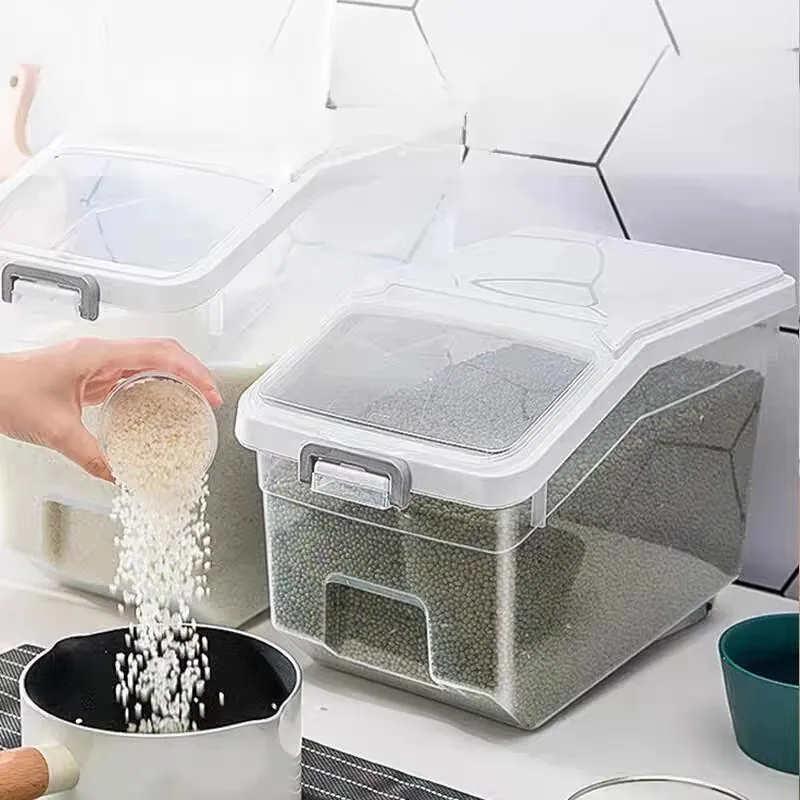 Large Capacity Rice Storage Box Rice Dispenser Container Grain Jar Cereals Bucket Pet Food Tank Storage Box Kitchen Organizer