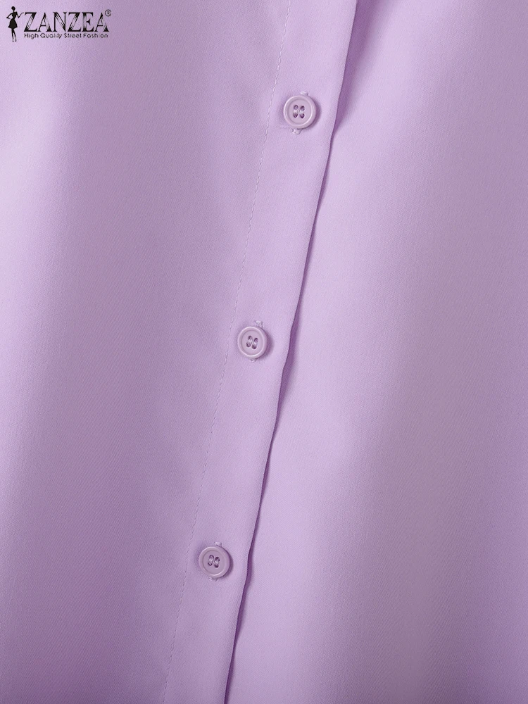 ZANZEA Camicie Casual da Donna Elegante Chic Maniche con Volant a Strati Bottoni con Colletto Camicie Femme Moda Estiva Tinta Unita Top