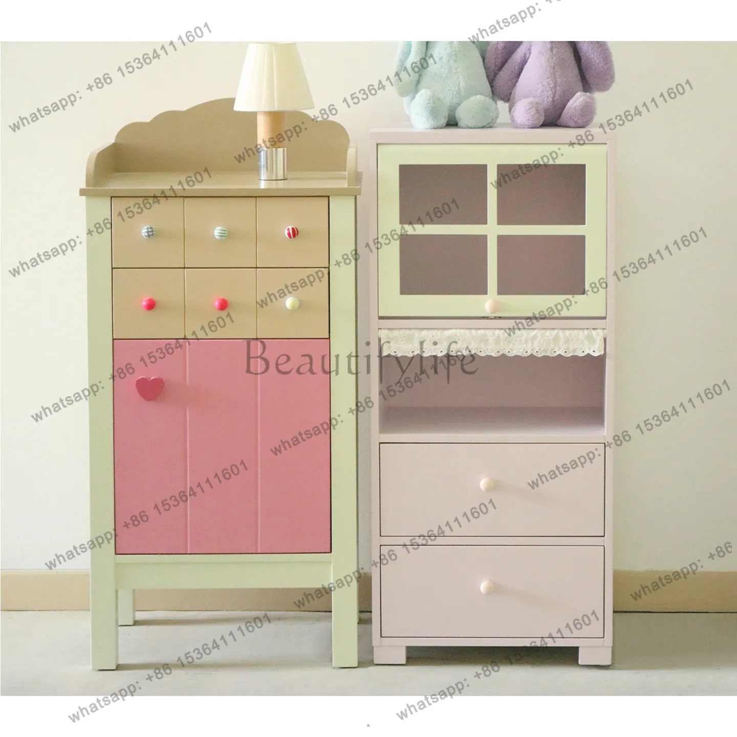Homemade Comic Cream Style Colored Small Standing Cabinet Dining Side Bedside Table