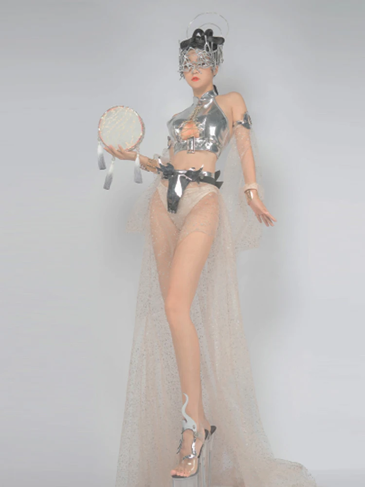 2025 technologia wyczucie chiński styl Chang'e srebrny strój klub nocny Gogo występ taneczny kostium sceniczny Bar Dancerwear yj228