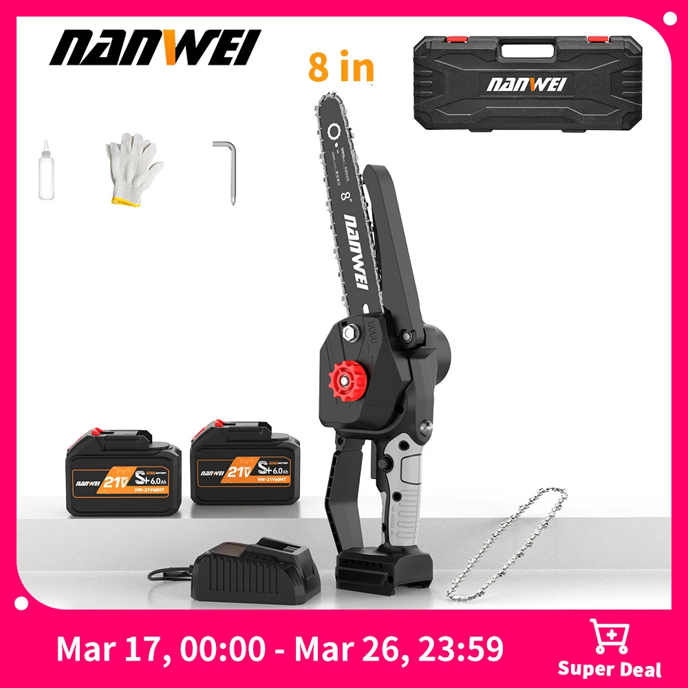 NANWEI Brushless Cordless 6/8 inch Lithium Ion Battery Handheld Chain Saw Logging Universal Electric Chain Saw