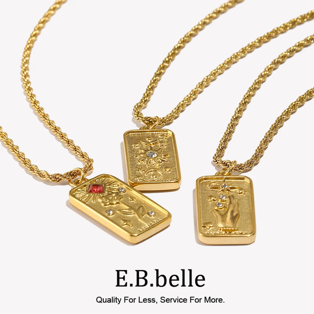 E.B.belle Stainless Steel Tarnish Free Jewelry Tarot Necklace Star Moon Rose Sun Design Pendant Waterproof Necklaces For Women