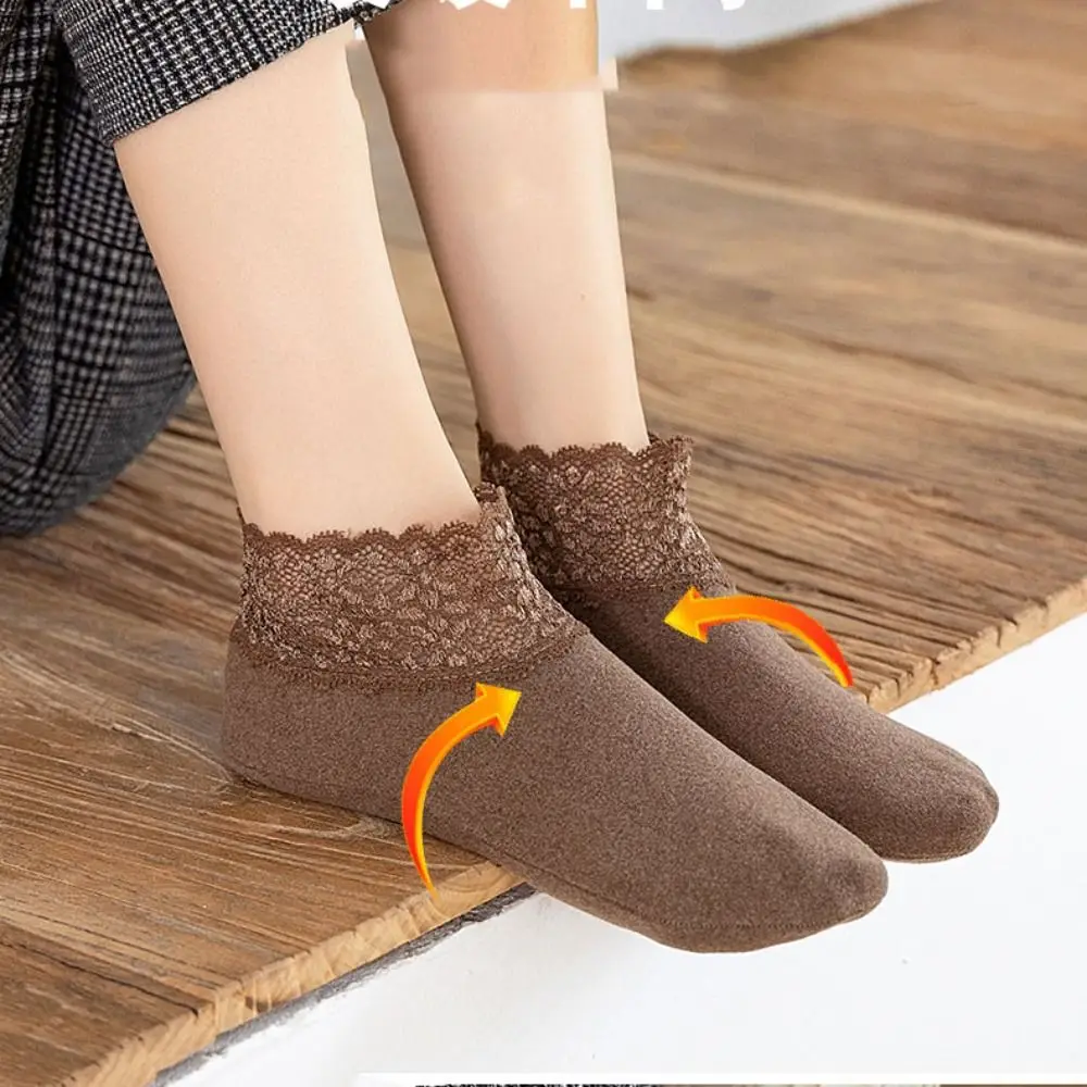 

10Pairs Sweet Solid Color Winter Floor Shoes Non-slip Thicken Female Warm Socks Plush Hosiery Home Slippers Unisex