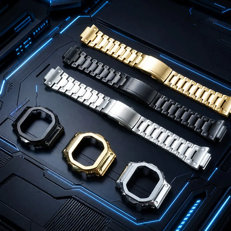 DIY Watch Strap and Case for CASIO Small Square GM-5600 Stainless Steel Strap and Case Set