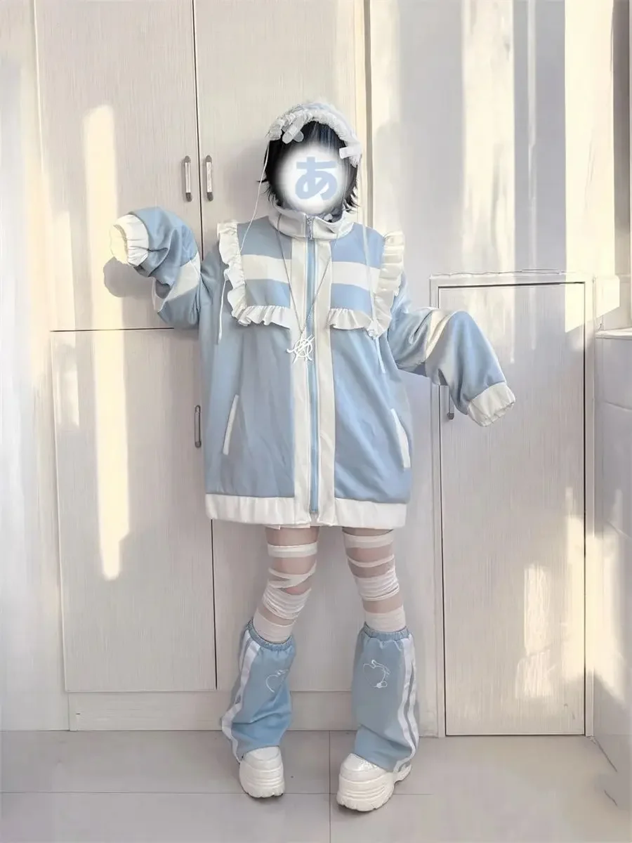 Korejská módní sladká lolita zipová bunda Mori Girl velké klopy kabáty podzimní léto volné ležérní svrchní oblečení topy pro ženy - náhled 5