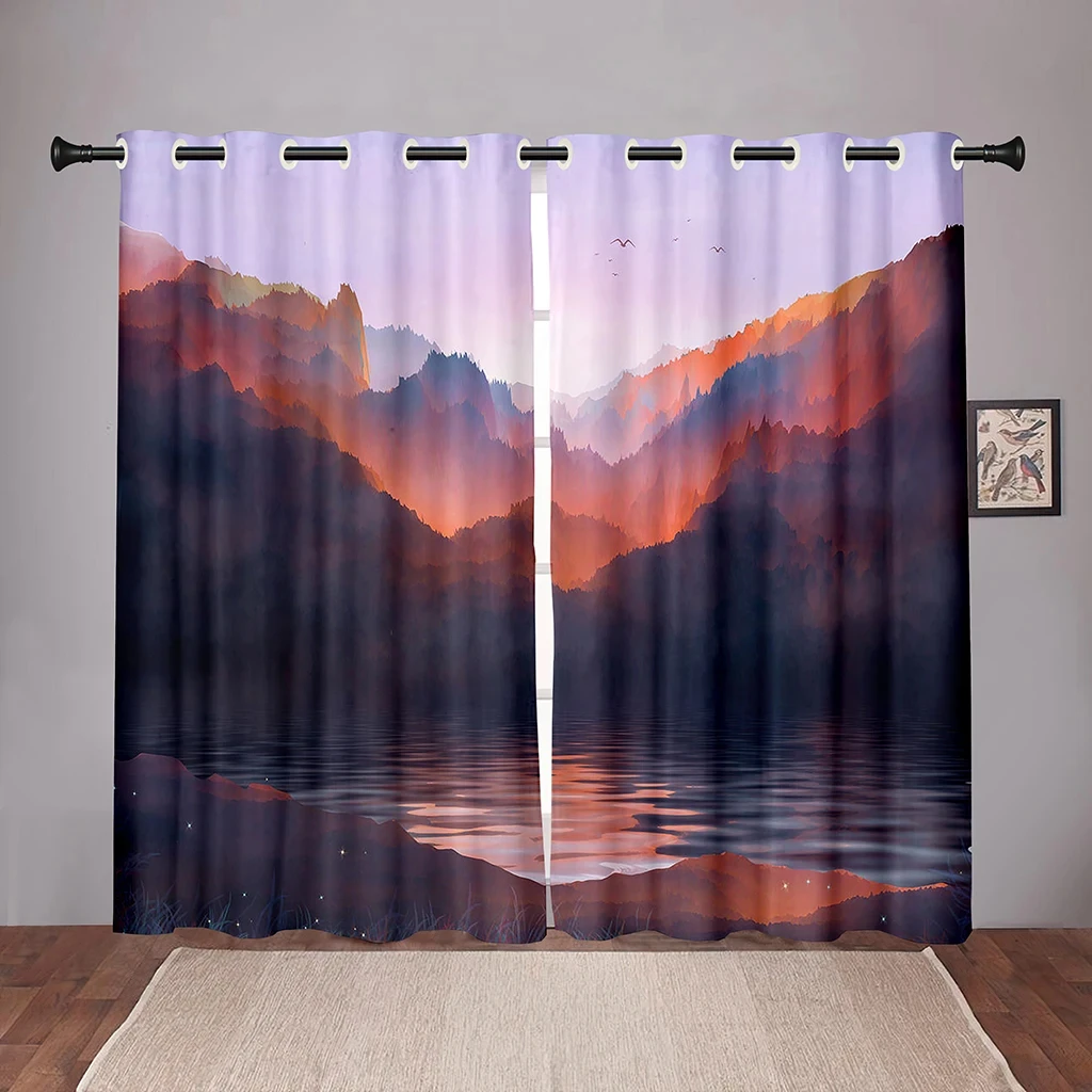 Nature Landscape Sunset Sea Blackout Window Curtains for Bedroom Living Room Bathroom Kicthen Door Hall High Shading New Pattern