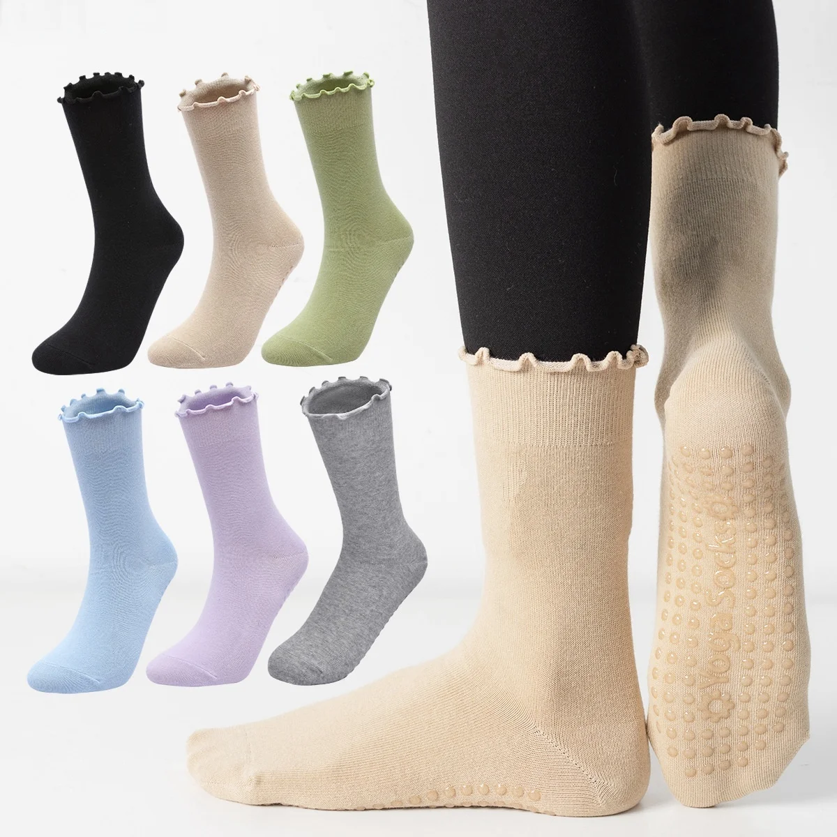 Miosam Neue solide Yoga-Socken mit individuellem Logo, atmungsaktive, leise Strumpfwaren, Sportsocken, Fitness, Pilates, rutschfeste, weiche Socken für Damen