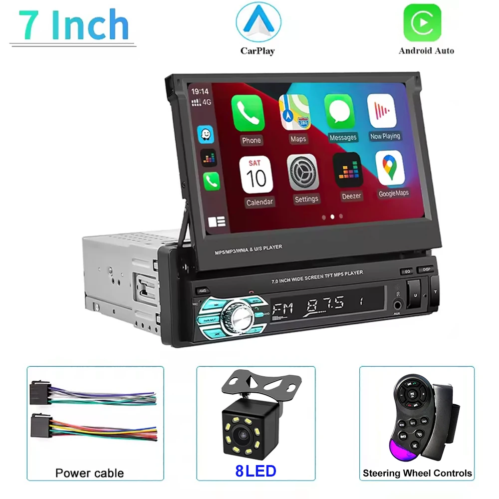 1 Din MP5-speler 7 inch Carplay Android Auto Universele handmatige automatische intrekbare touchscreen autospeler FM-radio