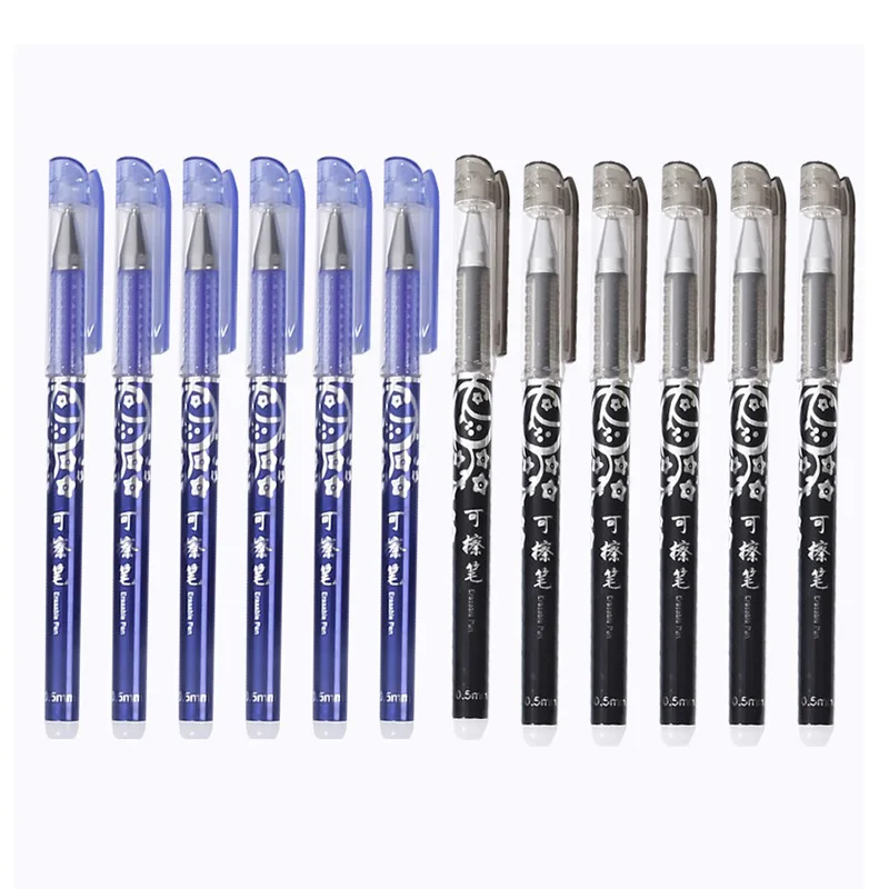 12Pcs/Set Erasable Pens Gel Pen Set 0.5mm Blue/Black Ink Magic Rod Washable Handle Kawaii School Writing Office Stationery