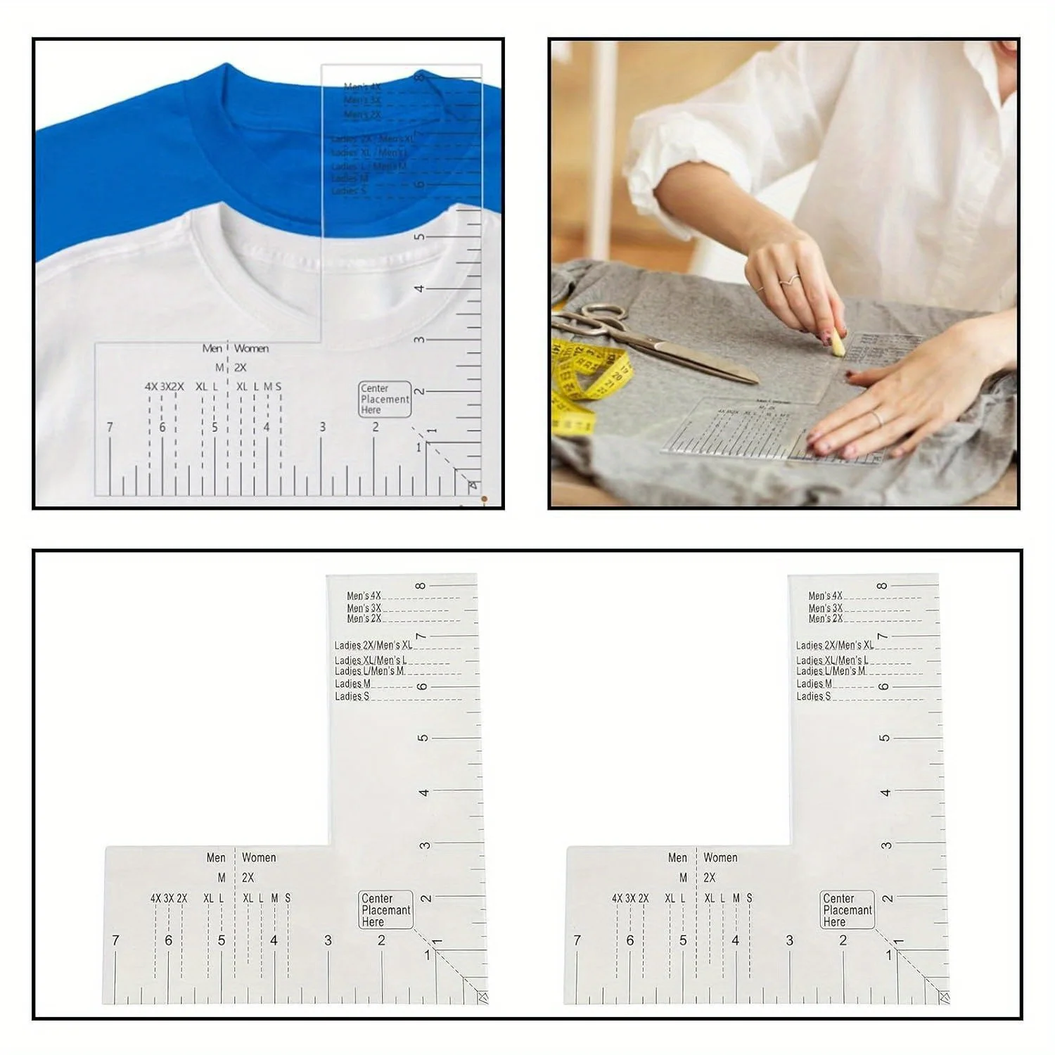 T-shirt guide DIY creative tool, acrylic material, front and back measurement design, left chest logo placement sewing ruler, al
