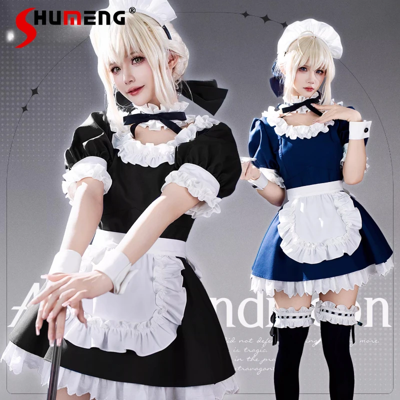 

Women's Clothing Subculture Maid Cosplay Costume Black And White Short-Sleeved Dress Japanese Y2k Clothes Slim Fit Dresses Set