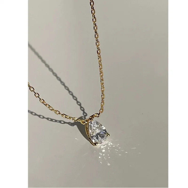 Collar de gota en forma de pera de plata de ley S925 para mujer, superposición de diamante de alto carbono con colgante de cadena de clavícula, nuevo