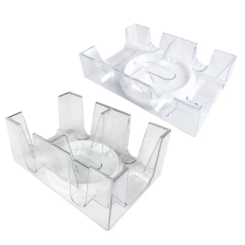 

2/6 Deck Transparent Card Box PC Playing Card Stand with Rotating Tray Casino Party Board Game Props Durable