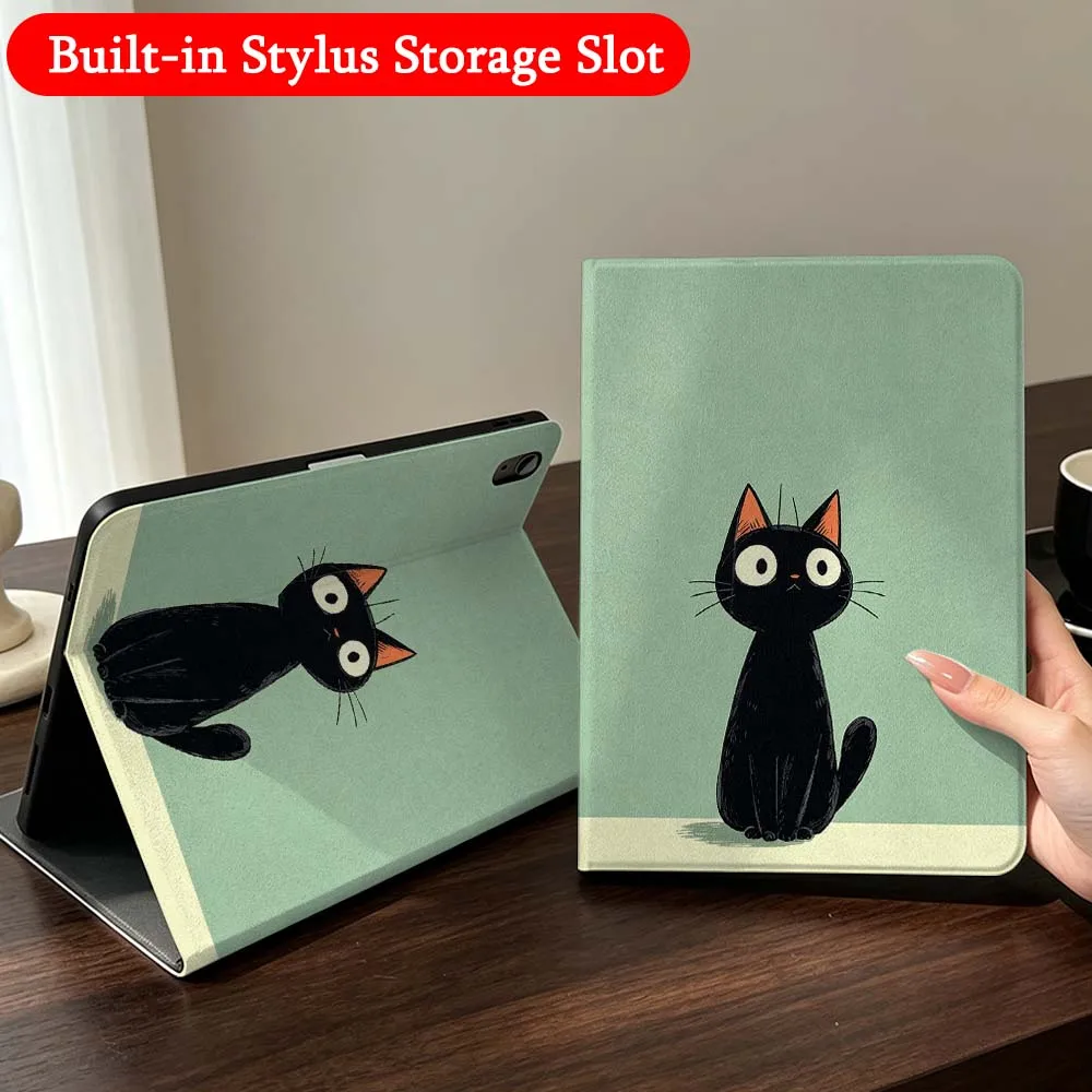 

Creative Cat Cartoon Case For iPad Mini Pro Air 5 6 7 8 9 11 9.7 7.9 10.9 13 12.9 inch Folding Automatic Sleep/Make Tablet