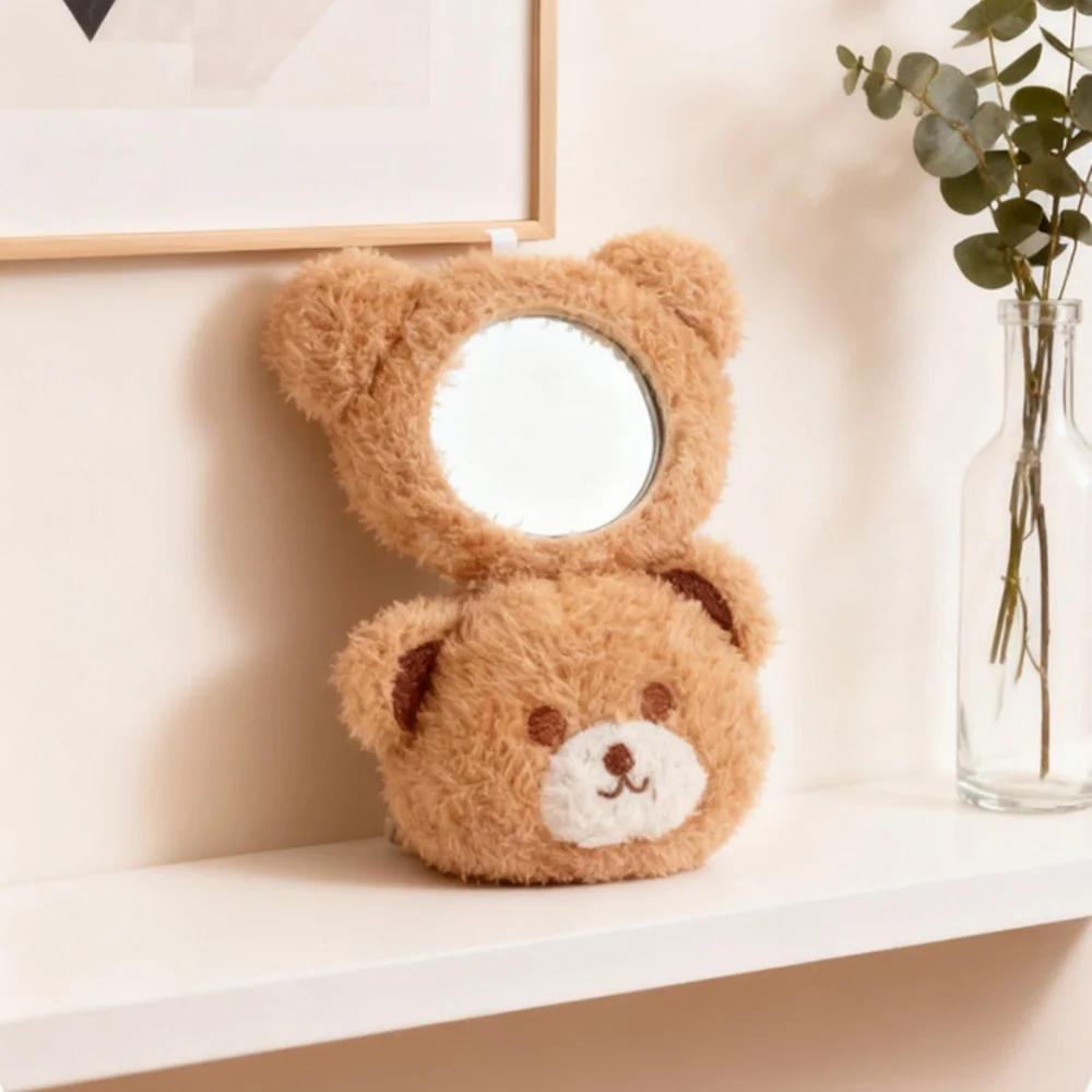 Plush Bear High-definition Makeup Mirror Women Girls Round Mini Pocket Cosmetic Mirror Portable Travel Mirrors Makeup Tools