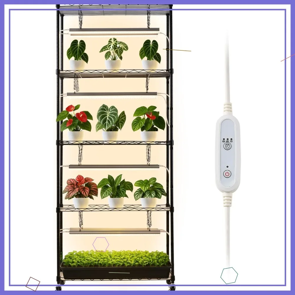

6-Tier Indoor Plant Stand with Grow Light, 71 in Tall Display Rack with Wheels & Timer, 80W LED Full Spectrum for Seed Starting