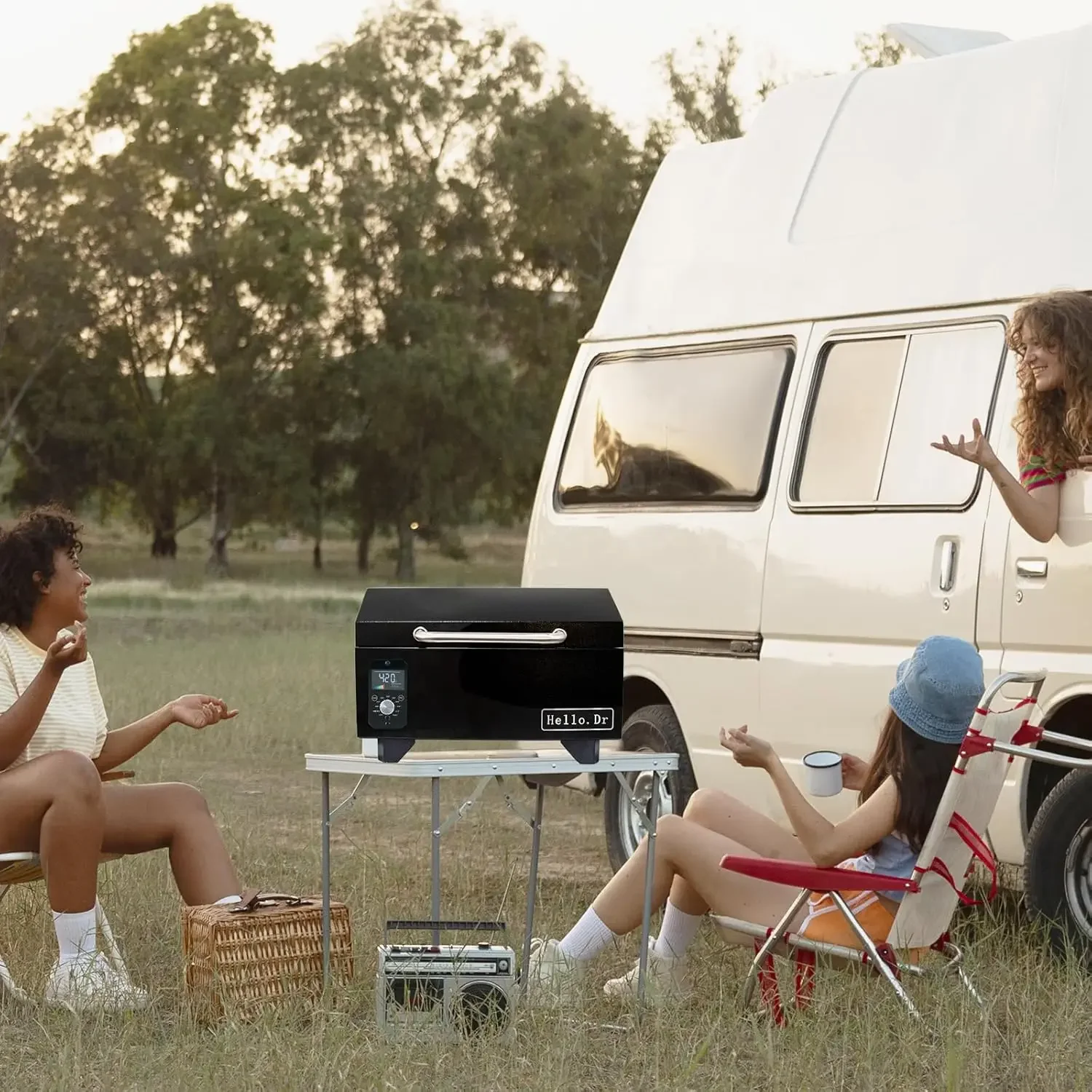 مدخن الشواية، مدخن كهربائي على الطاولة 8 في 1 للتخييم RV Tailgating RV Cooking BBQ، شوايات خارجية وSmo