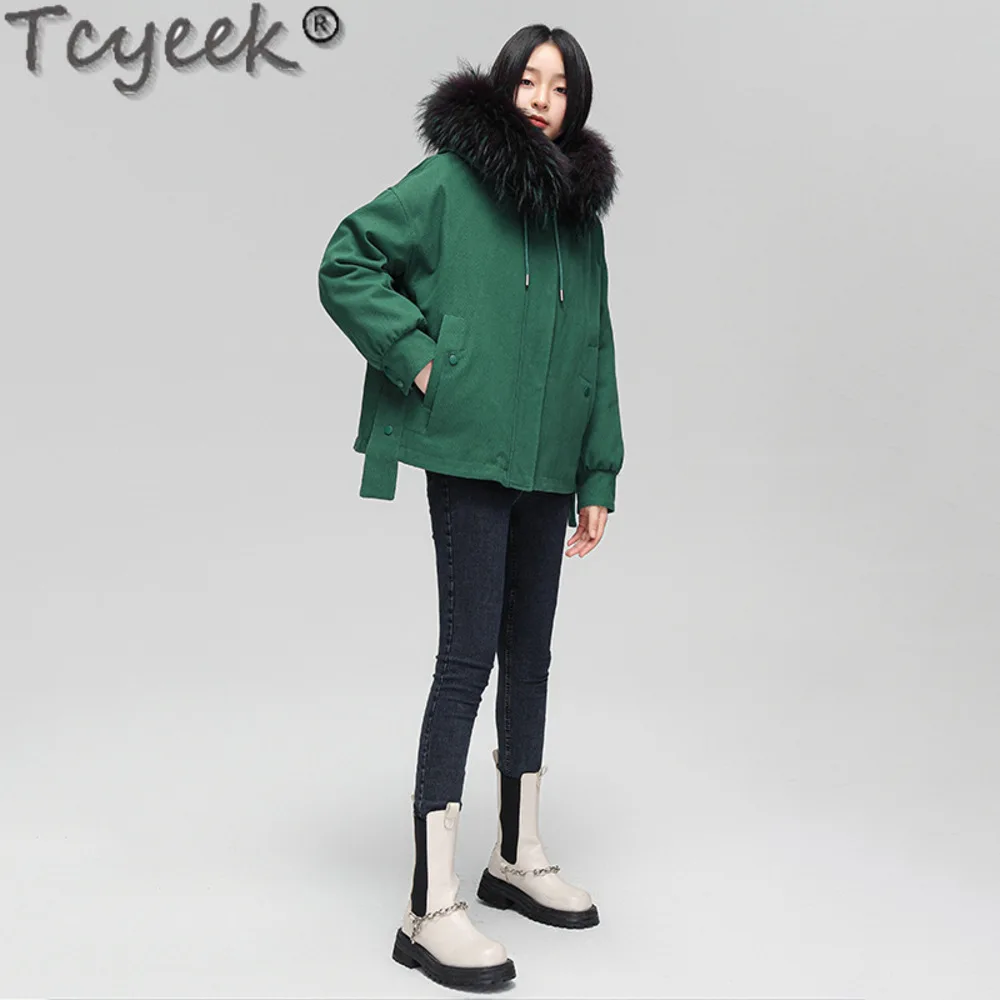 Mapache Tcyeek-Parka con forro de conejo Rex para mujer, abrigos de piel auténtica, chaquetas de invierno, ropa con capucha, 2024