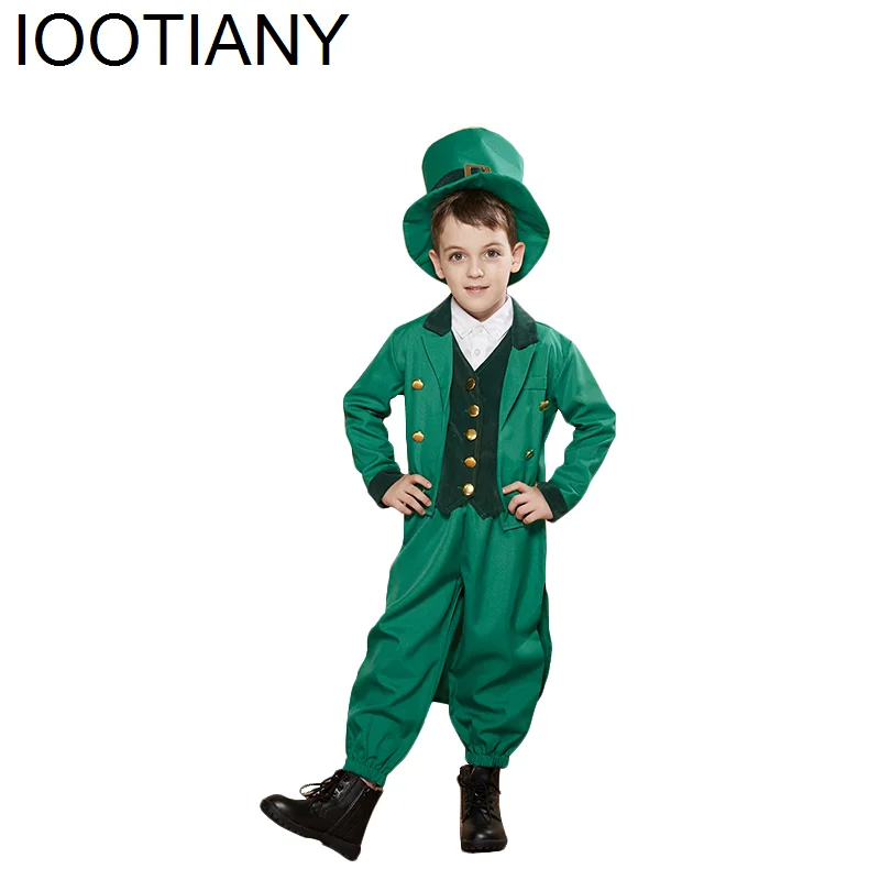 IOOTIAny-St.Patrick Day Cosplay Costume para Crianças, Vestido Fantasia Família e Chapéu, Fantasia de Carnaval, Plus Green Clover, Dia de São Patrício