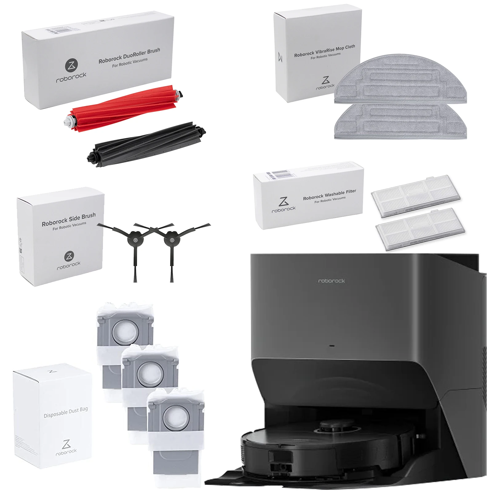 【Optionnel】 Accessoires d'origine pour aspirateur robot Roborock S8 Pro Ultra, brosse à rouleau, filtre, sac à poussière, tissu de vadrouille, brosse latérale de rechange.