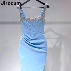 Jirocum-vestido de fiesta con cuentas de sirena para mujer, vestidos de noche de fiesta con cuello cuadrado, hasta el tobillo, personalizados, para ocasiones especiales