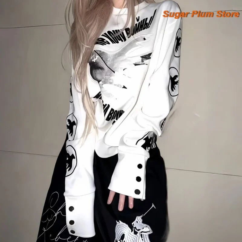 European and American Street Style Women's Autumn Clothes New Loose Long-sleeved Shirt Letter Printing Joker Casual Fashion.