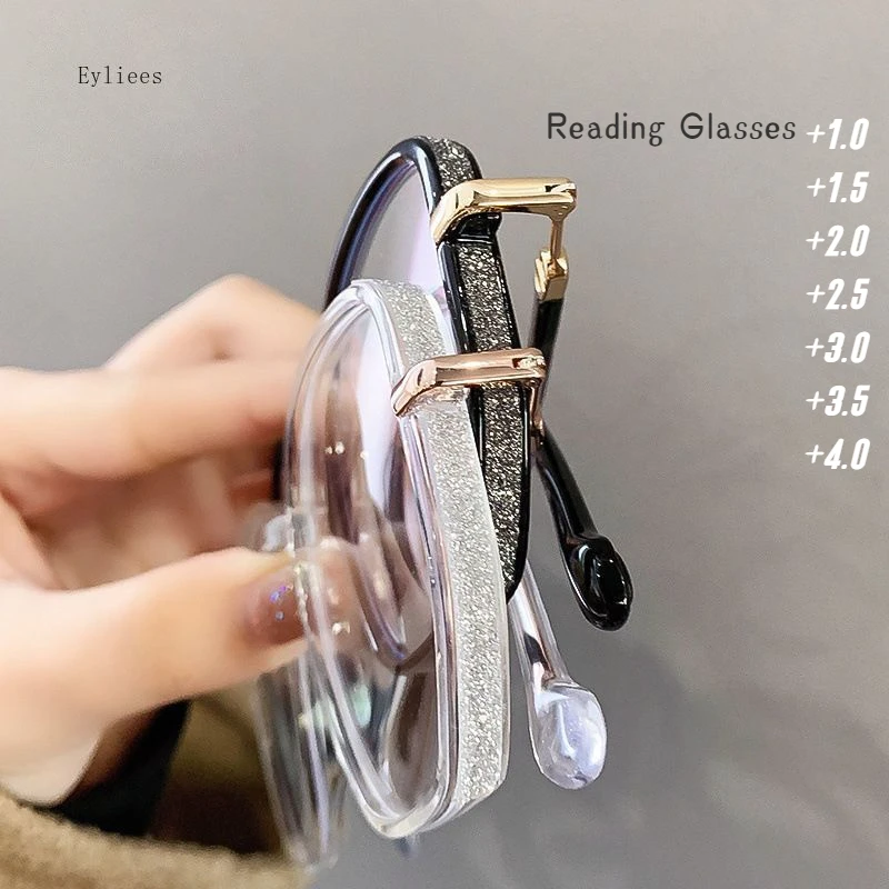 Anti Blue Light Reading Glasses Women Fashion Glitter Anti Blue Light Presbyopic Eyeglasses Frame Oversize Metal Eyewear óculos