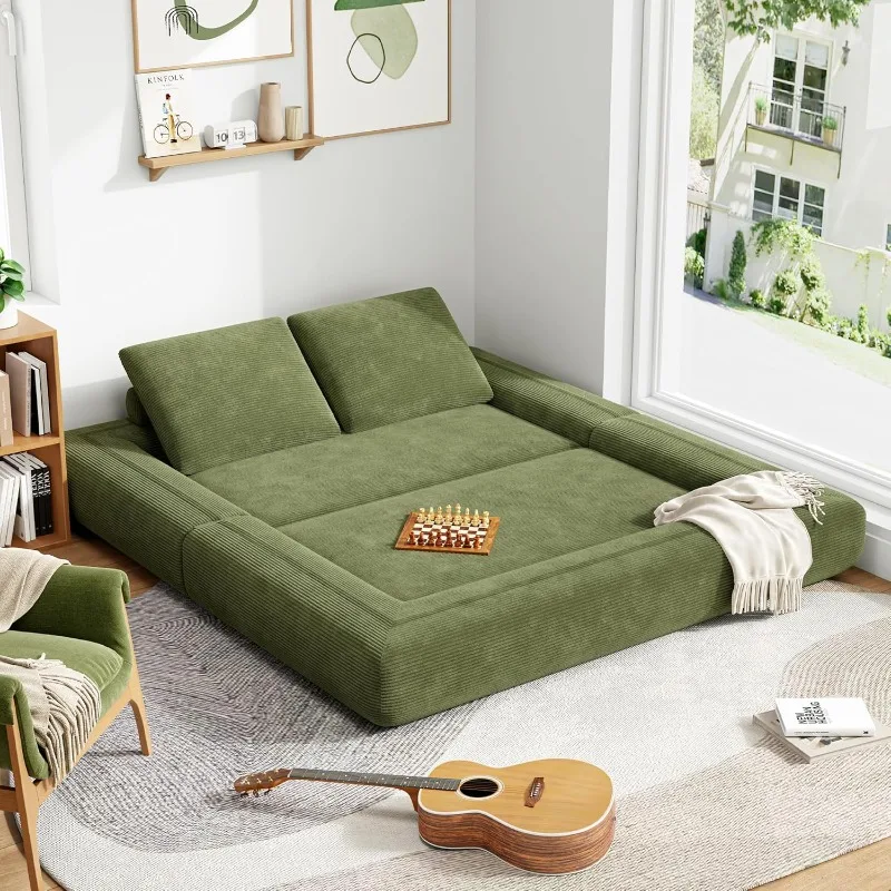 

home.LIKIMIO Convertible Sleeper Sofa Bed Floor Sofa 3-in-1 No Assembly, Foldable Mattress with Corduroy Upholstery Green, Loung