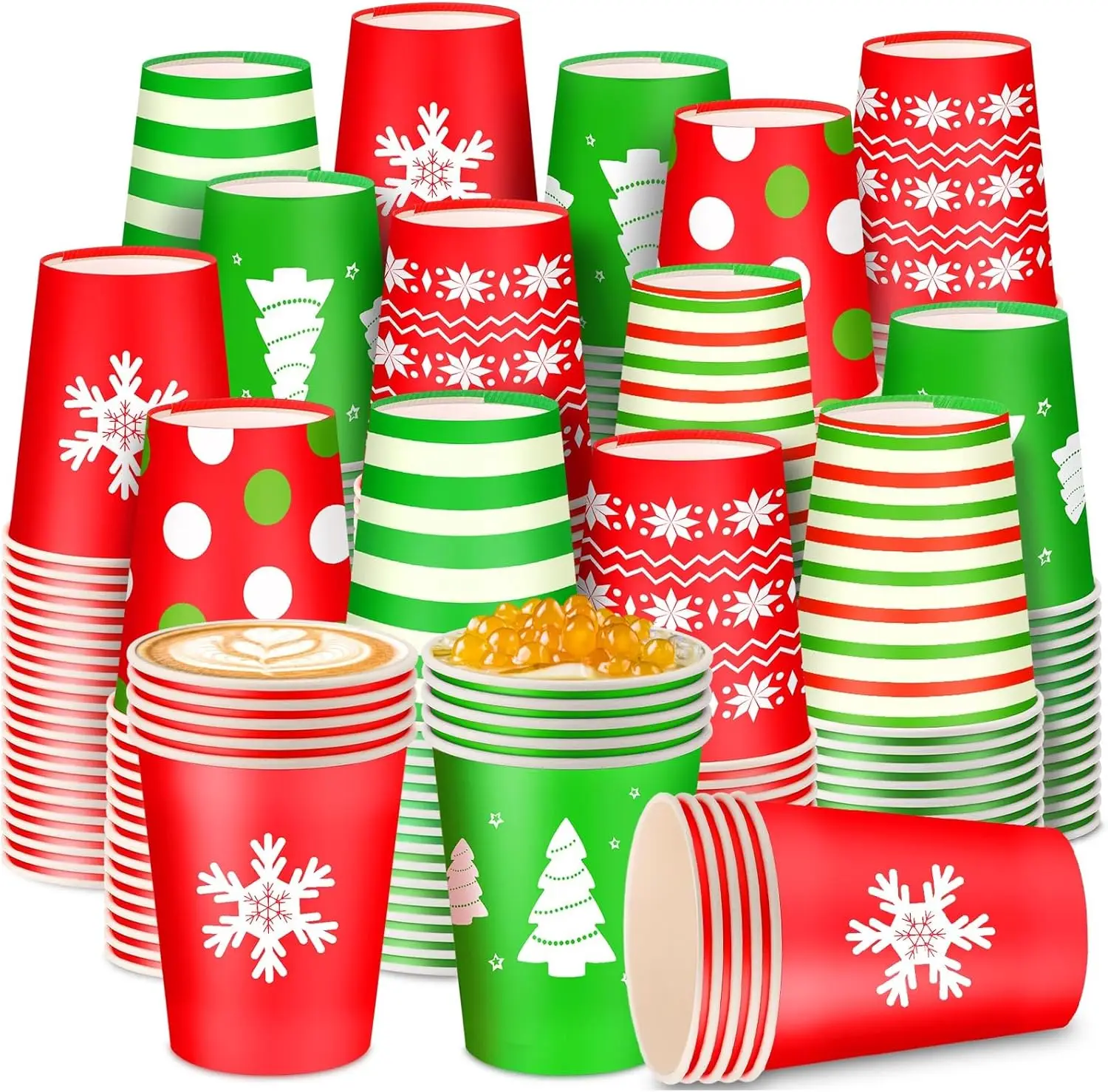 

300 Pieces 8 oz Christmas Disposable Cups Christmas Paper Coffee Cups for Hot Cold Beverage Chocolate Tea Cocoa, Xmas Ho