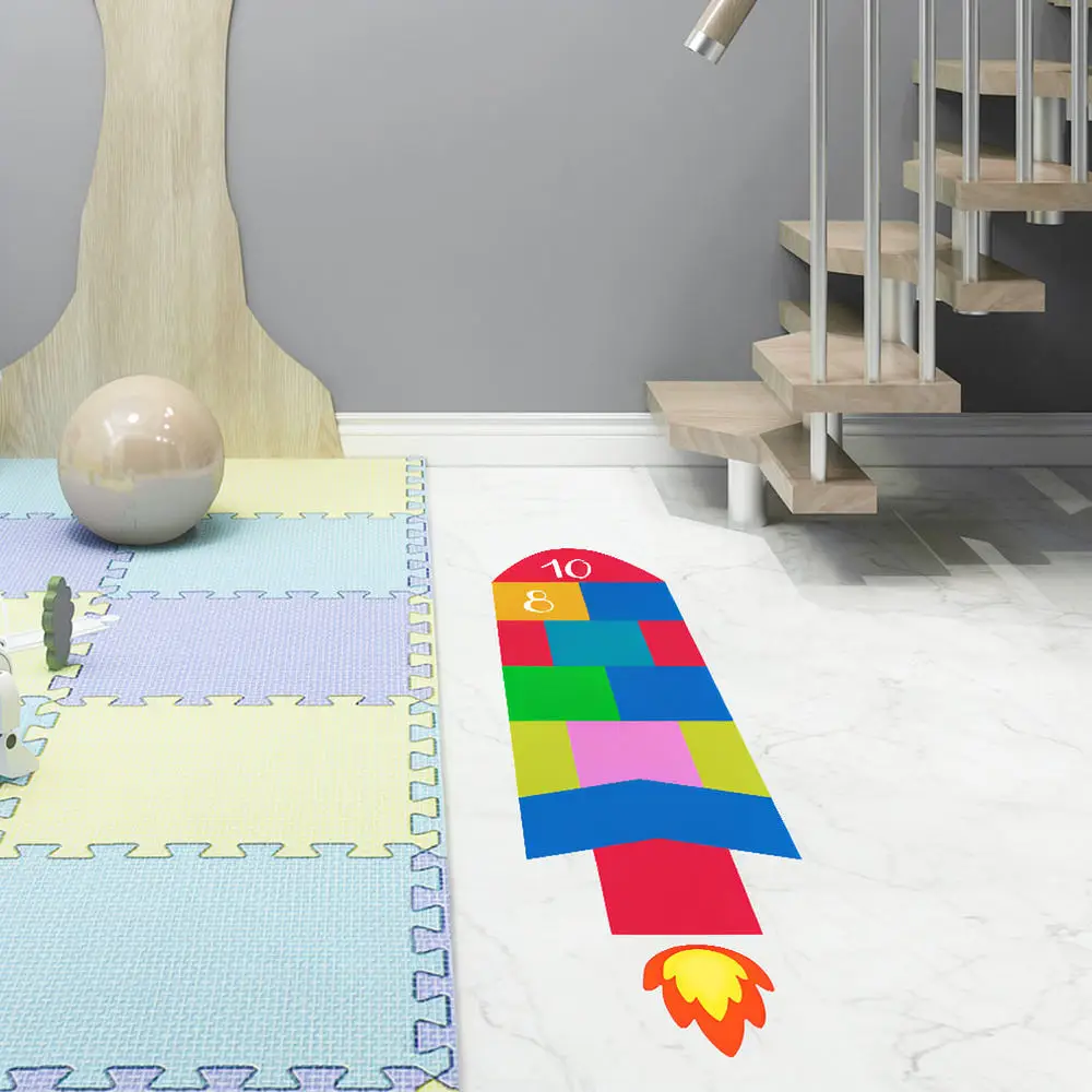 Rocket Hopscotch Game Sticker For Sensual Bee Kids Bedroom Kindergarten Floor Decal Educational Number Play Mat Decor