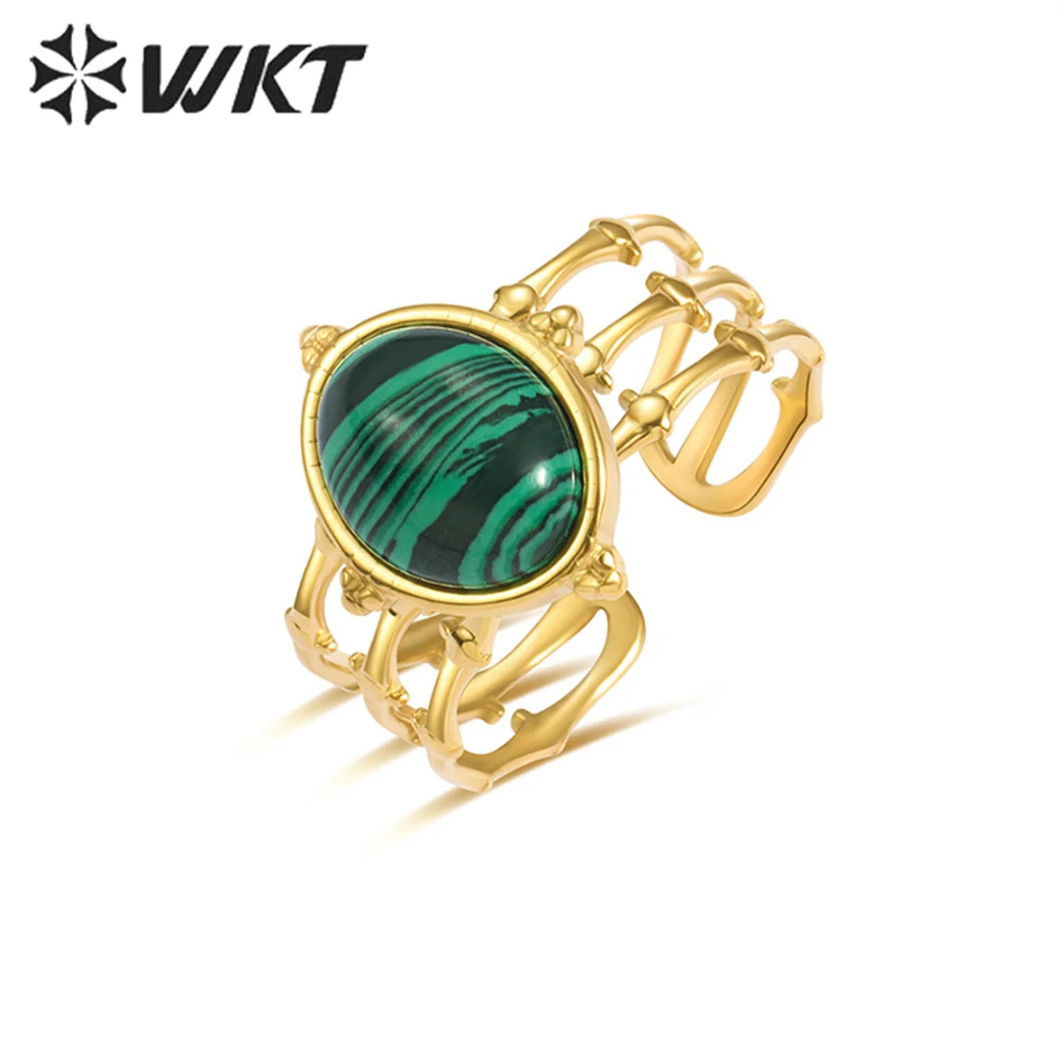 

WT-R399 Luxury Original Design Ring Malachite Green Stone Ring Female Stainless Steel Oval Natural Stone Opening Ring Jewelry