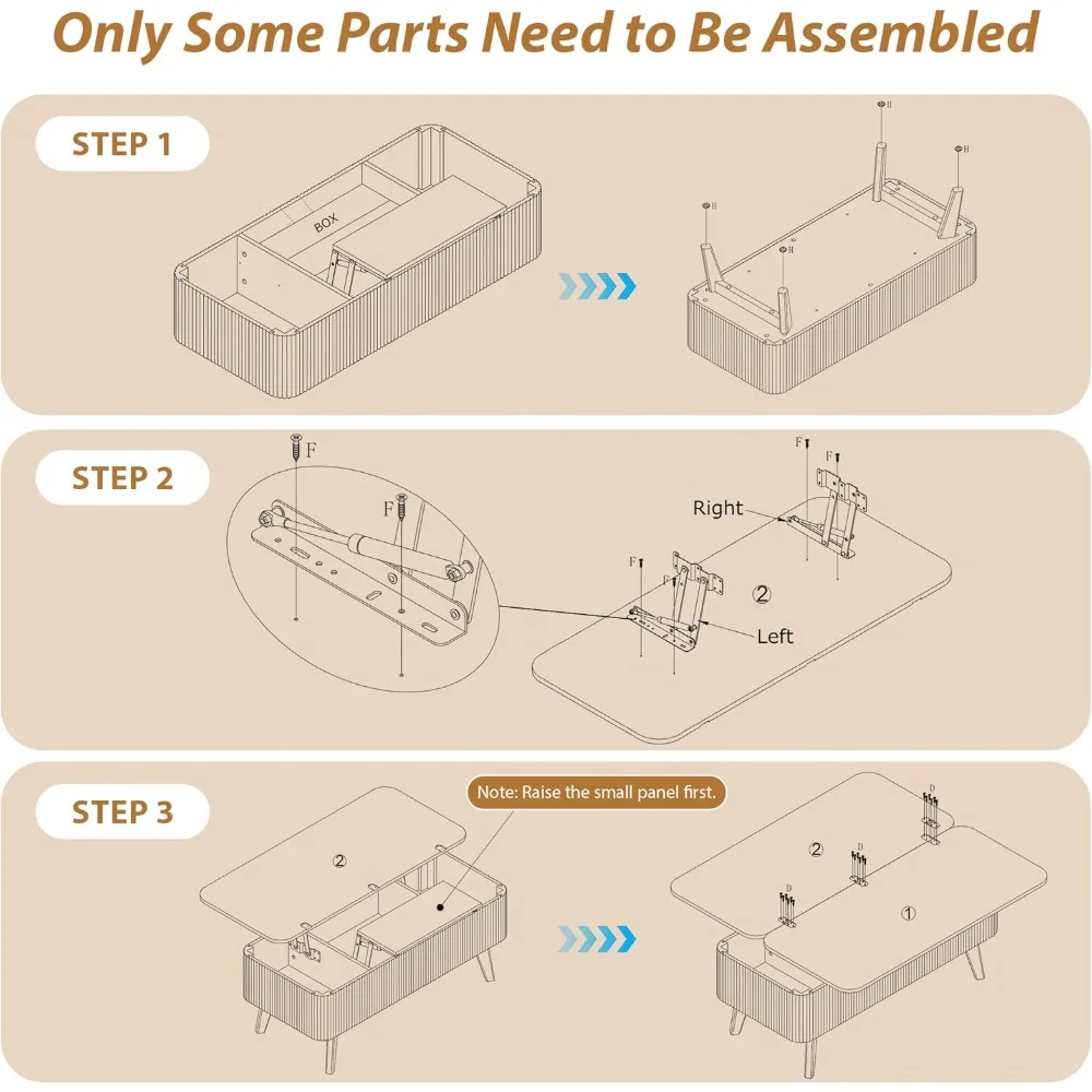 Stolik kawowy 3 w 1 z podnoszonym blatem, stoliki kawowe z rowkowanym blatem, które można przekształcać w stoły do jadalni, nowoczesny owalny drewniany stolik centralny z S